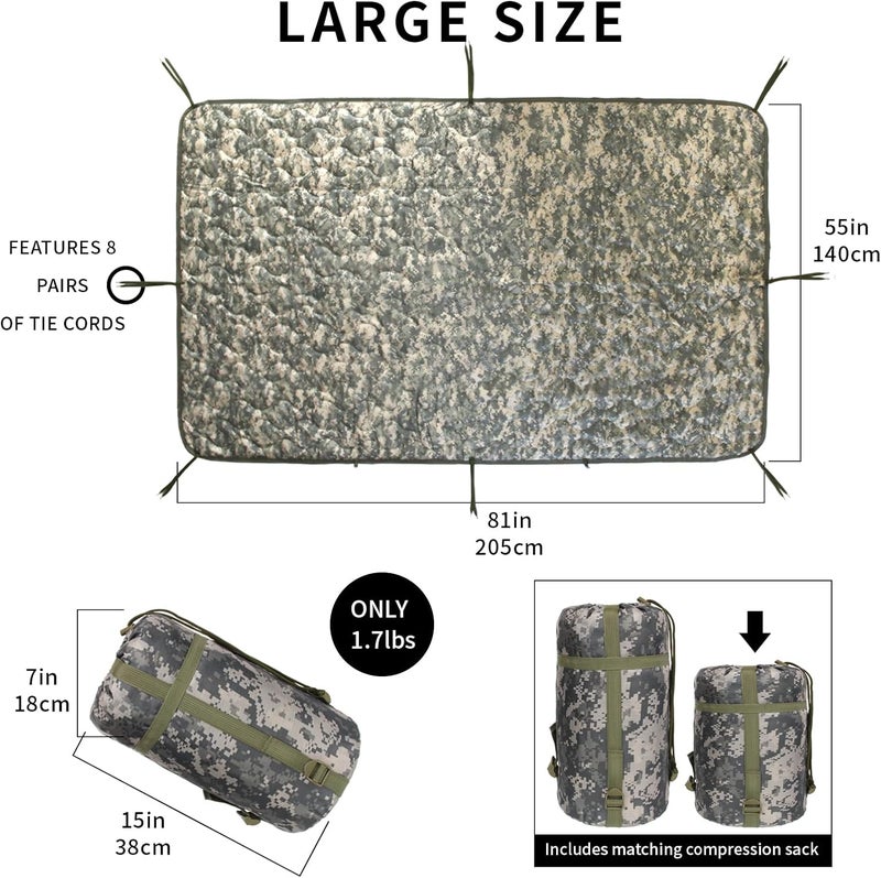 GHILEO Camo Poncho Liner, Army Blanket, Military Sleeping Bag, with A Compression Carrying Bag, for Traveling, Hiking, Camping, Outdoor Survival, Car Blanket - Image 3